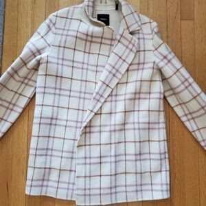 Theory Women's Cream and Pink Plaid Coat